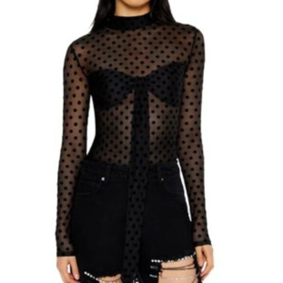 Forever 21 Mesh Polka Dot Mock Neck Sheer Top Black Large NWT - Picture 13 of 13